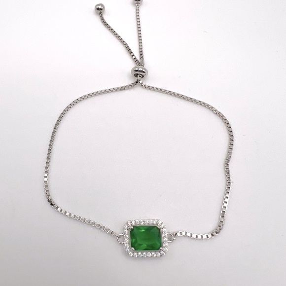 Sale $44 Firm! .925 Sterling Silver Green & Clear Cz Adjustable Bracelet - Picture 17 of 17